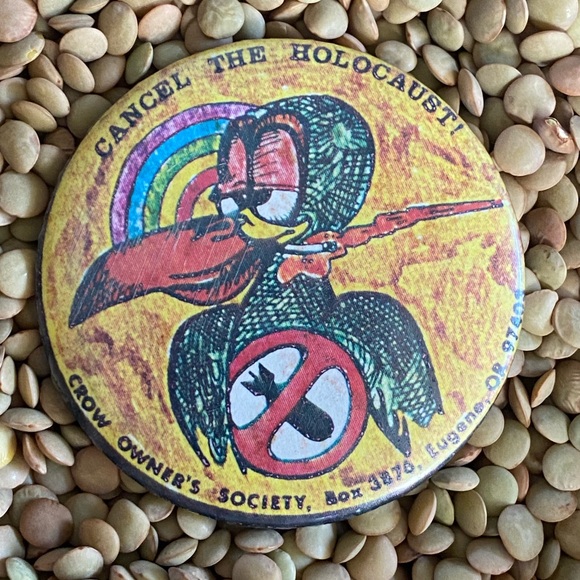 Other - Vintage Crow Owner's Society Button “Cancel the Holocaust” Badge Button Pin Rare